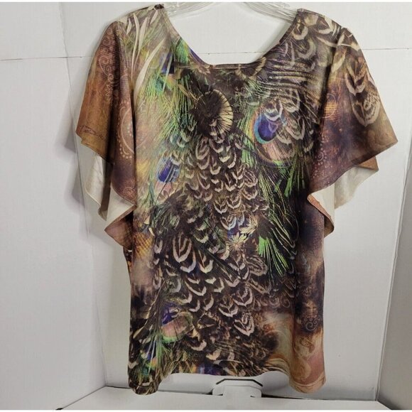 Style &‎ Co. Woman 2X multicolor embellished peacock casual relaxed fit top sexy - Picture 5 of 5